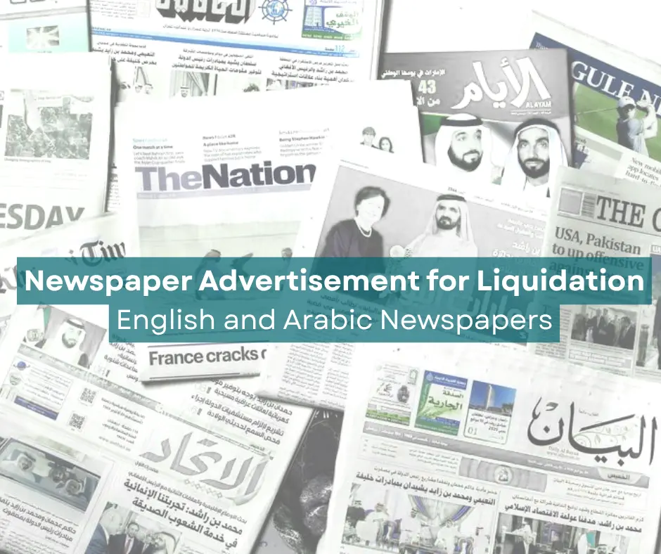 Newspaper Advertisement for Liquidation in UAE